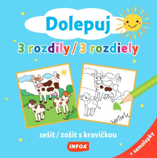 Dolepuj 3 rozdiely - zošit s kravičkou + samolepky