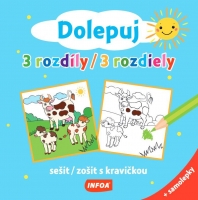 Dolepuj 3 rozdiely - zošit s kravičkou + samolepky